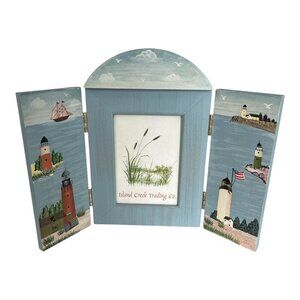 Island Creek Trading Co. Lighthouse Coastal Fold-Out Wooden Picture Frame – Naut